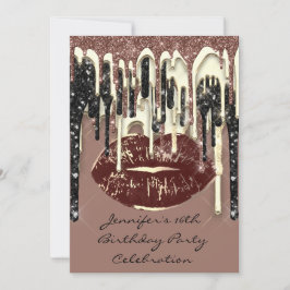 Party 16. Lips Kiss Brown Chocolate Glitzer Tropfe Einladung