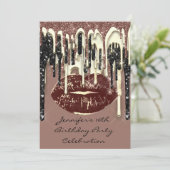 Party 16. Lips Kiss Brown Chocolate Glitzer Tropfe Einladung (Stehend Vorderseite)
