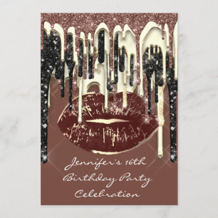 Party 16. Lips Kiss Brown Chocolate Glitzer Tropfe Einladung