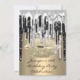 Party 16. Lips Kiss Gold Silver Glitzer Tropfen Einladung
