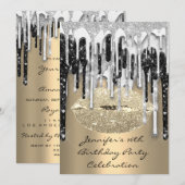 Party 16. Lips Kiss Gold Silver Glitzer Tropfen Einladung (Vorne/Hinten)