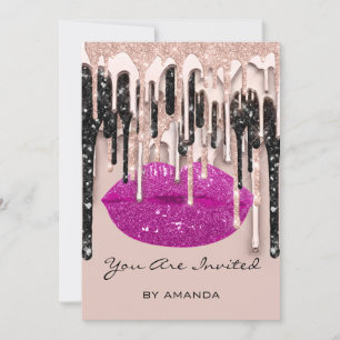 Party 16. Rote Kiss Lips Rose Glitzer Tropfen Berr Einladung