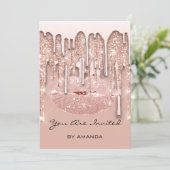 Party 16. Rote Kiss Lips Rose Glitzer Tropfen Park Einladung (Stehend Vorderseite)