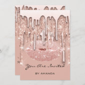 Party 16. Rote Kiss Lips Rose Glitzer Tropfen Park Einladung (Vorne/Hinten)