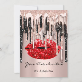 Party 16. Rote Lippen Kiss Rose Glitzer Tropfen Sc Einladung