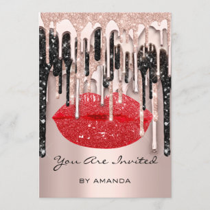 Party 16. rote Lippen küssen Rose Glitter Tränen R Einladung