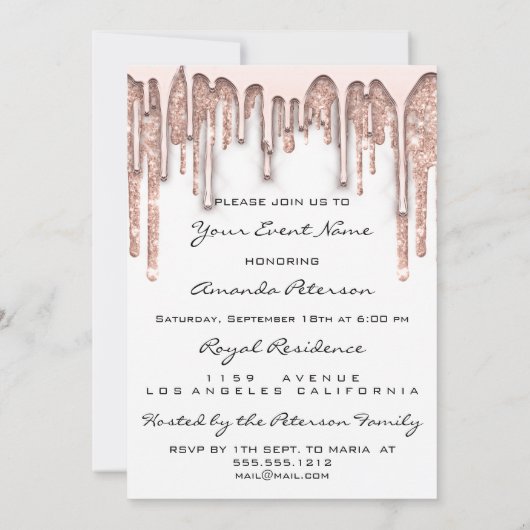 Party 16. Roter Kuss Lips Rose Glitzer Weißbraun Einladung (Rückseite)