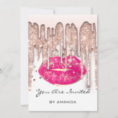 Party 16. Roter Kuss Lips Rose Glitzer Weißer Rosa Einladung (Vorderseite)