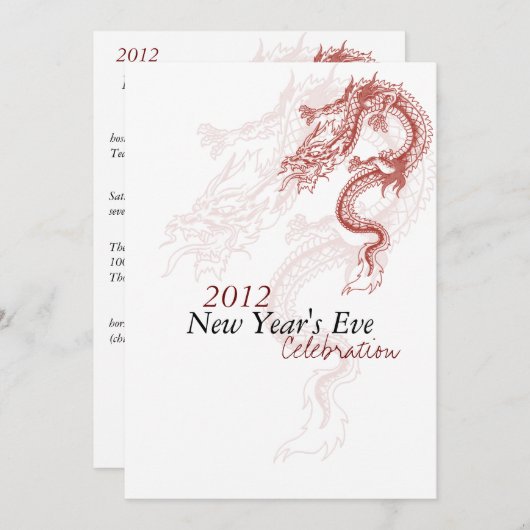 Party 2012 des Drache-Sylvesterabends Invitaitions Einladung (Vorne/Hinten)