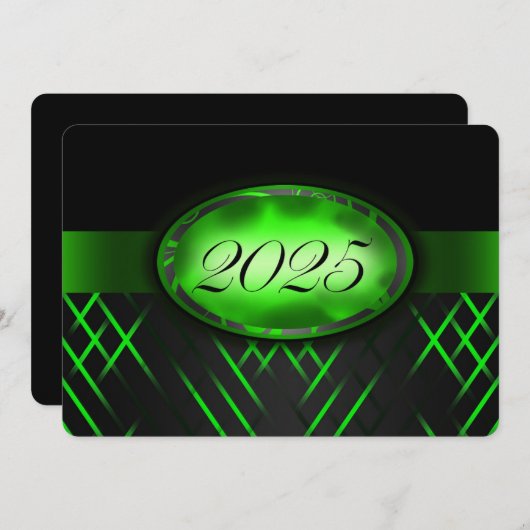 Party 2025: Grün und Schwarz Einladung (Vorne/Hinten)