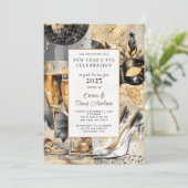 Party 2025 - Schwarzer Glitzer im Neujahr Einladung (Stehend Vorderseite)