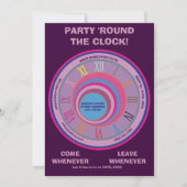 Party 24 Stunden rund um die Uhr Blau Lila rosa ei Einladung (Vorderseite)