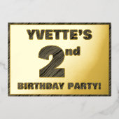 Party 2. Geburtstag — Fett, Imitate Holzkörner Folieneinladung (Vorderseite)