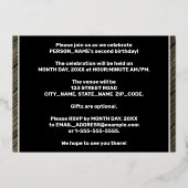 Party 2. Geburtstag — Fett, Imitate Holzkörner Folieneinladung (Rückseite)