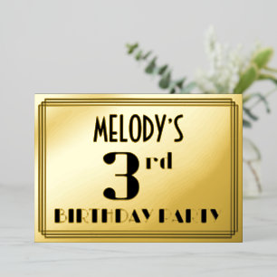 Party 3. Geburtstag: Art Deco Look "3" und Name Folieneinladung