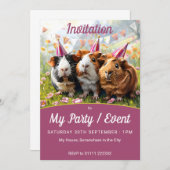 Party - 3 Guinea Schweine Einladung (Vorne/Hinten)