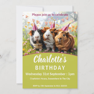 Party - 3 Guinea Schweine Geburtstagspartei Einladung