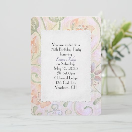 Party-altmodisches Blumenmuster Einladung (Stehend Vorderseite)