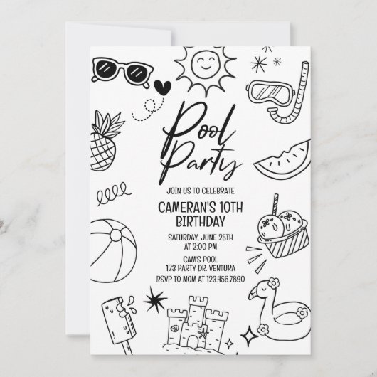 Party am Pool, modern, jedes Alter, Party am Stran Einladung (Vorderseite)