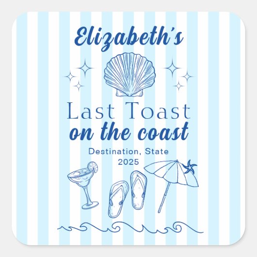 Party am Strand von Bachelorette Quadratischer Aufkleber (Vorderseite)