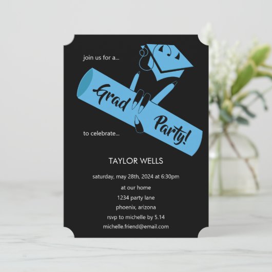 Party an! Blau2 Einladung (Stehend Vorderseite)