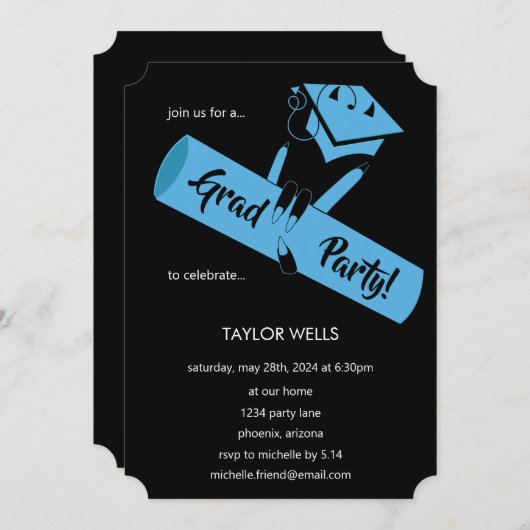 Party an! Blau2 Einladung (Vorne/Hinten)