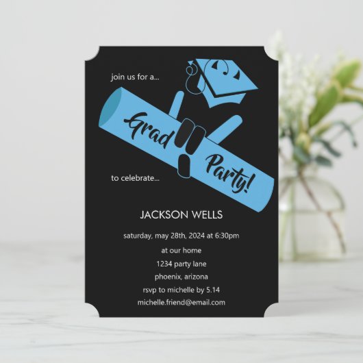 Party an! Blau Einladung (Stehend Vorderseite)