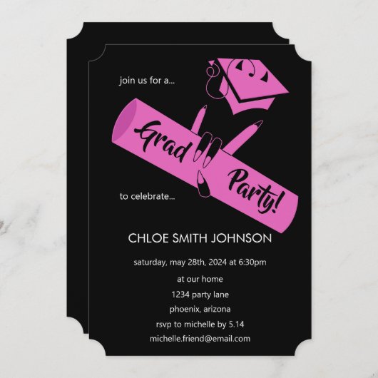 Party an! Pink Einladung (Vorne/Hinten)