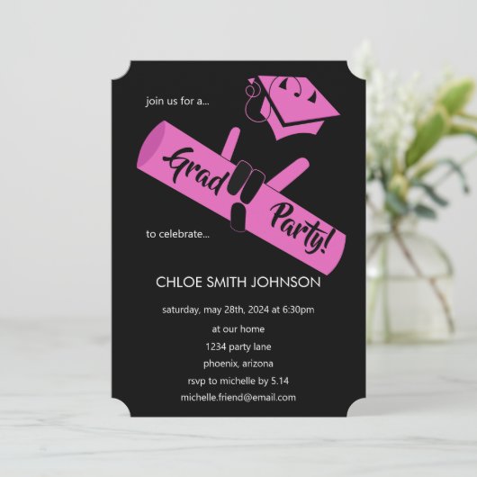 Party an! Rosa2 Einladung (Stehend Vorderseite)