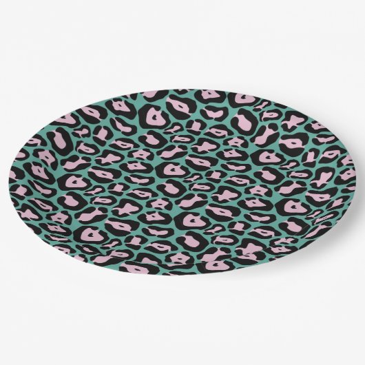 Party Animal Aquamarin und rosa Cheetah Paper Tell Pappteller (Schrägansicht)