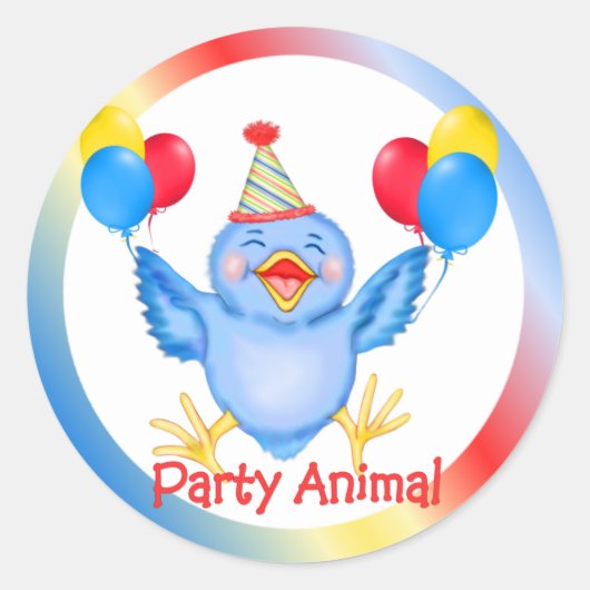 Party Animal Bluebird Runder Aufkleber (Vorderseite)