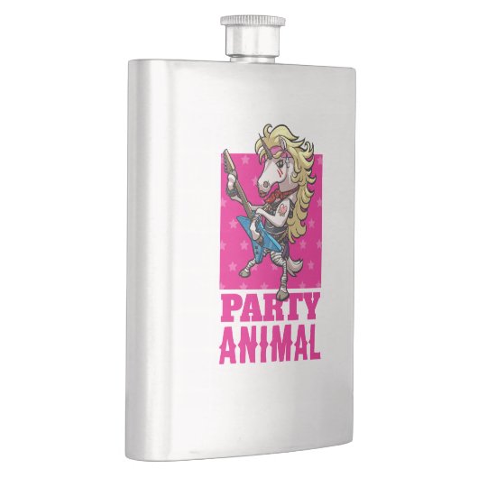 Party Animal Hair Metal Glam Rock Unicorn Cartoon Flachmann (Rechts)