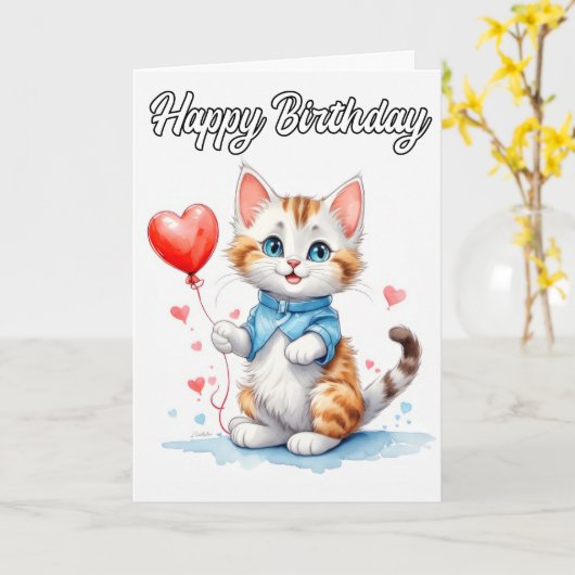 Party Animal Kitty Cat Happy Birthday Karte (Gelbe Blume)
