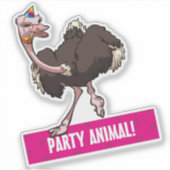 Party Animal! Ostrich Tancing StripHat Cartoon Aufkleber (Vorderseite)