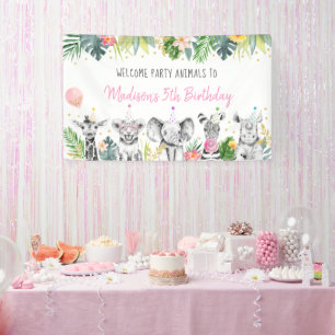 Party Animal Pink Gold Tropical Safari Geburtstag Banner