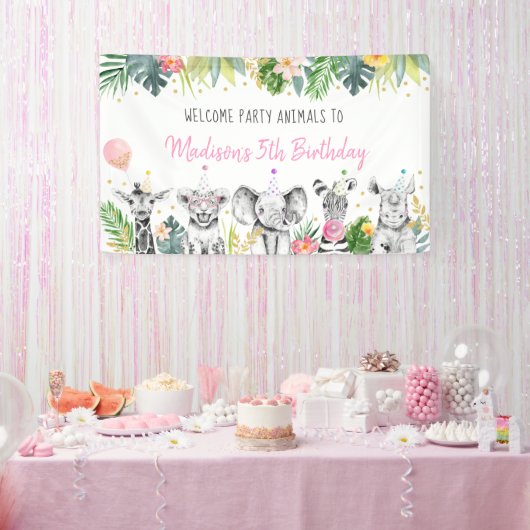 Party Animal Pink Gold Tropical Safari Geburtstag Banner (Party)