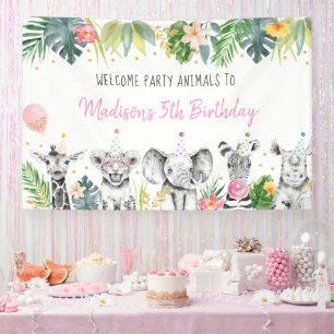 Party Animal Pink Gold Tropical Safari Geburtstag Banner