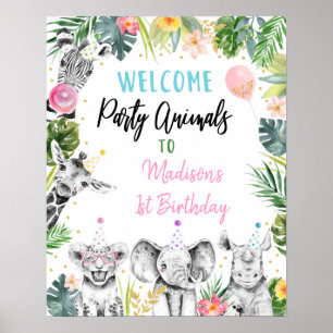 Party Animal Pink Gold Tropischer Geburtstag Willk Poster