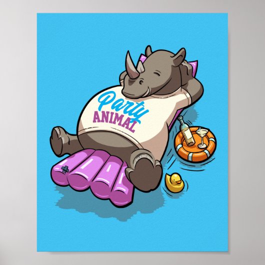Party Animal Rhino Aufblasbare Matratze Cartoon Poster (Vorne)