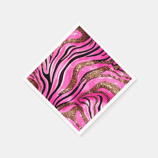 Party Animal Tiger Print Napkins, Rosa Glitzer Serviette (Ecke)