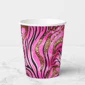 Party Animal Tiger Print Paper Cup, rosa Glitzer Pappbecher (Rückseite)