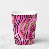 Party Animal Tiger Print Paper Cup, rosa Glitzer Pappbecher (Vorderseite)