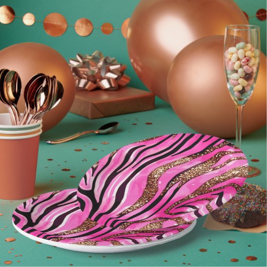 Party Animal Tiger Print Paper Cup, rosa Glitzer Pappteller (Multi)