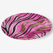 Party Animal Tiger Print Paper Cup, rosa Glitzer Pappteller (Schrägansicht)