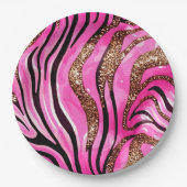Party Animal Tiger Print Paper Cup, rosa Glitzer Pappteller (Vorderseite)