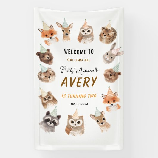 Party Animals 2nd Birthday | Cute Jungle Animal Banner (Vertikal)