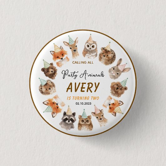 Party Animals 2nd Birthday | Cute Jungle Animal Button (Vorderseite)