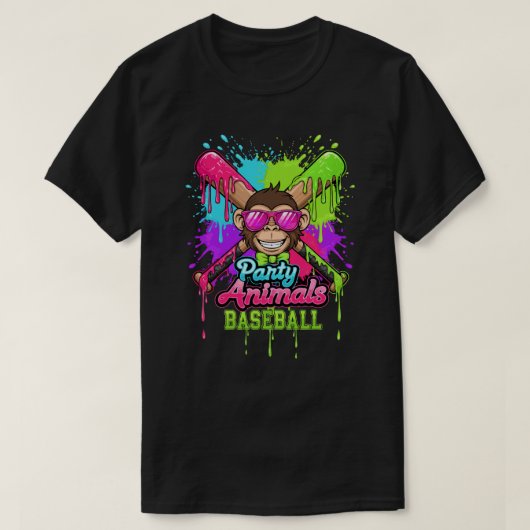 Party Animals Baseball Funny Monkey Baseball Lover T-Shirt (Design vorne)
