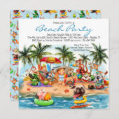 Party Animals Beach Party Einladung (Vorne/Hinten)