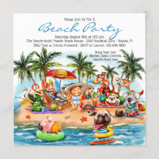 Party Animals Beach Party Einladung